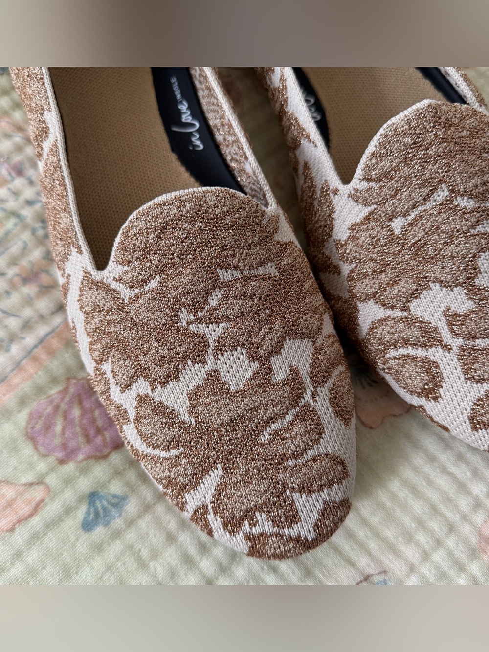 Rothy’s Gold Chantilly Lounge Loafer Metallic Floral Knit Size 12.5 - Picture 4 of 11